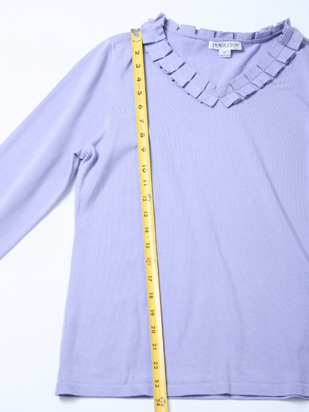 Pendleton Silk Blend Ruffled V-Neck Long Sleeve Knit Lavender Top Grandma Fairy - Picture 6 of 8
